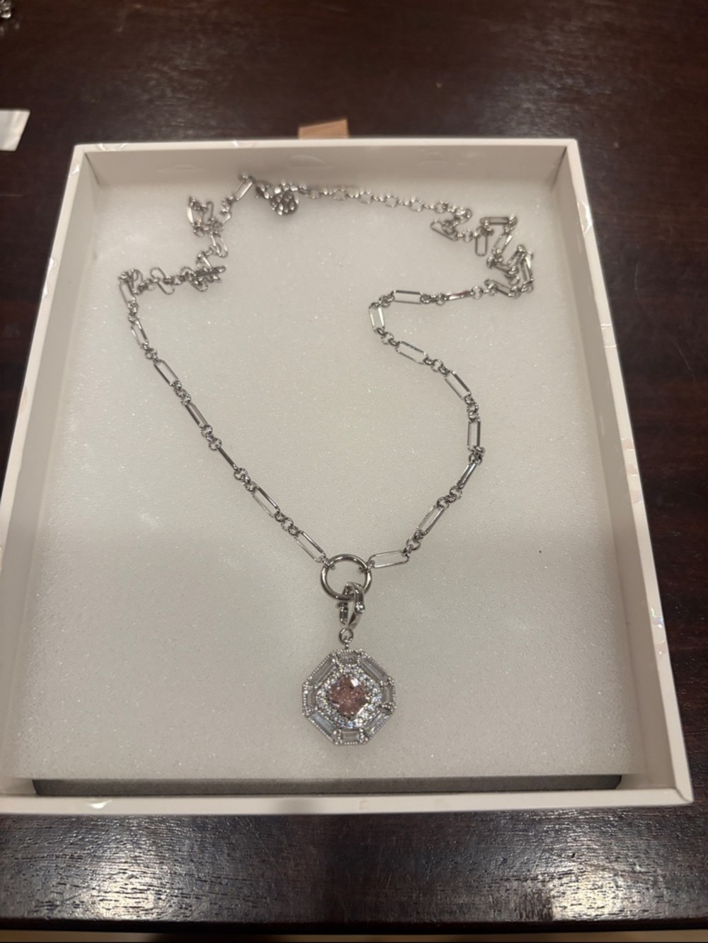 Rose Quartz on Rhodium